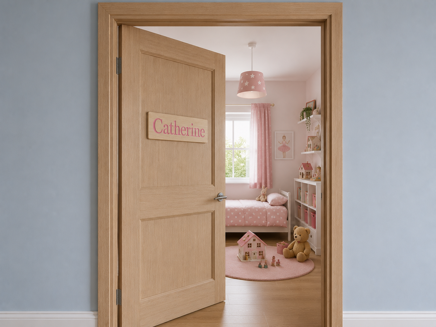 Childrens name door sign with painted lettering