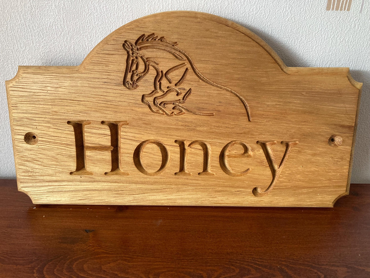 Personalised Horse Stable Name Plaque, Oak or Iroko Wood, Equine Sign
