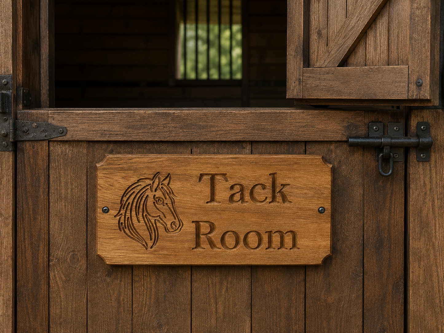 Personalised Stable Name Plaque, Oak or Iroko Wood, Equine Sign