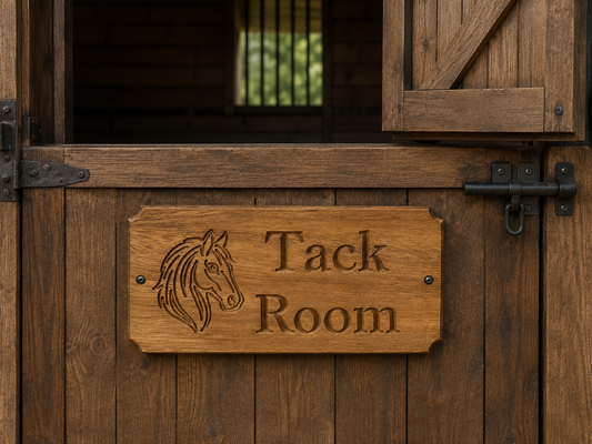 Personalised Stable Name Plaque, Oak or Iroko Wood, Equine Sign