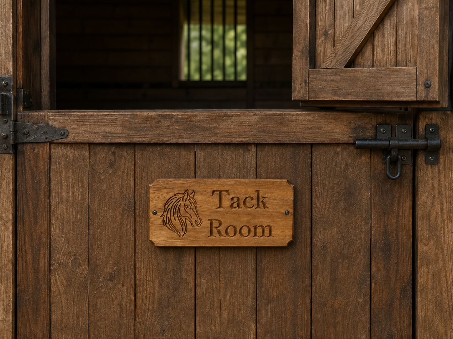 Personalised Stable Name Plaque, Oak or Iroko Wood, Equine Sign
