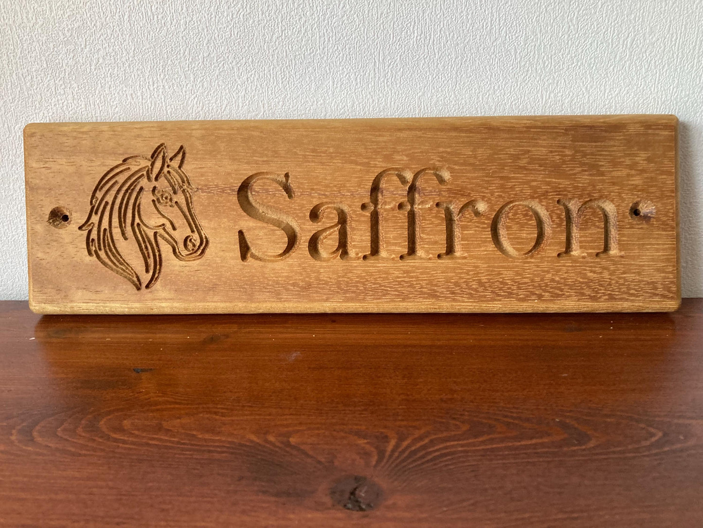 Personalised Horse Stable Name Plaque, Oak or Iroko Wood, Equine Sign